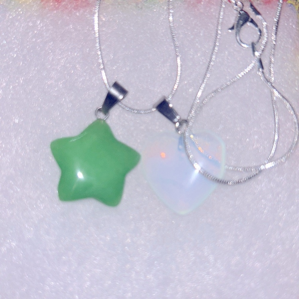 Bobo hippie Jade Star and Opal Crystal heart Sterling Silver 16" Neckla…